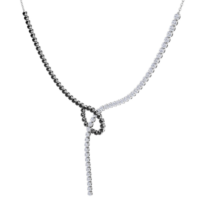 Black and White Natural Diamond Lariat Necklace White Gold 14K 