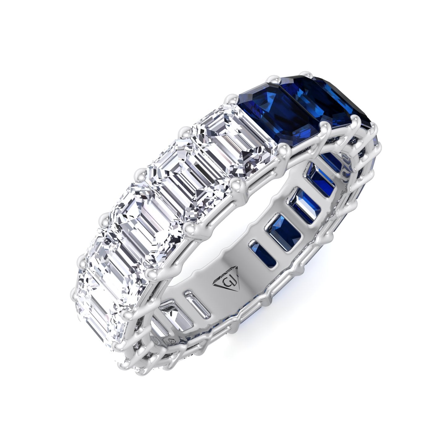 Gala - Emerald Shape Diamond and Blue Sapphire Eternity Band - Gem Jewelers Co