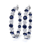 Alternating Natural Blue Sapphire and Diamond Inside Out Hoop Earrings White Gold 18K