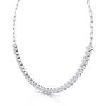 Paper Clip and Bezel Set Diamond Tennis Necklace-4CT-14K- All White Gold