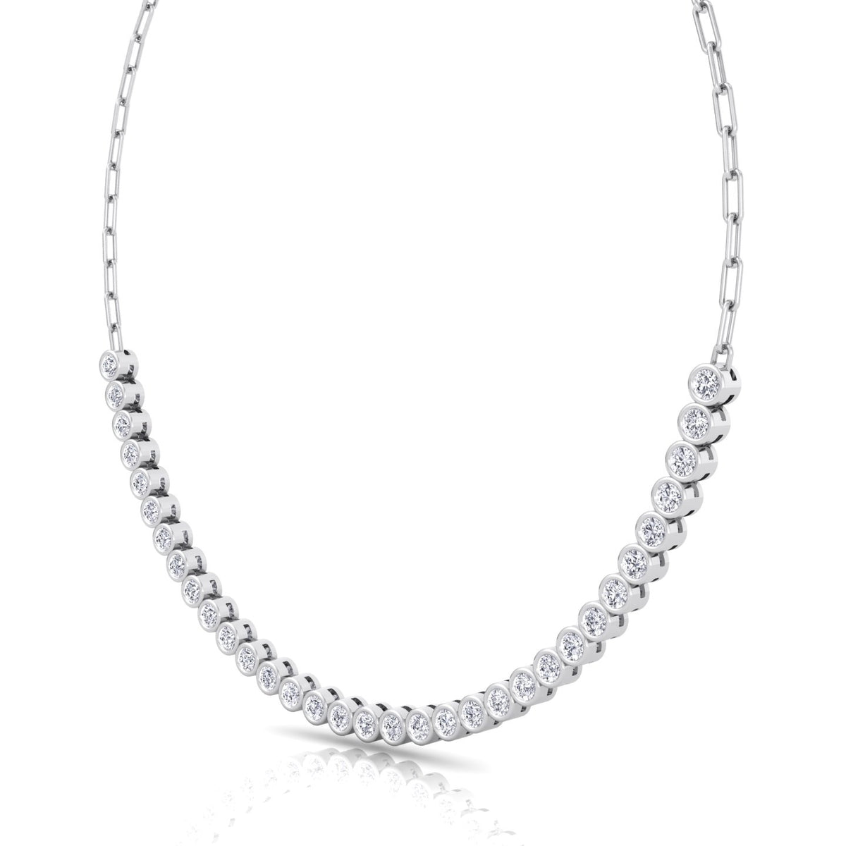 Paper Clip and Bezel Set Diamond Tennis Necklace-4CT-14K- All White Gold