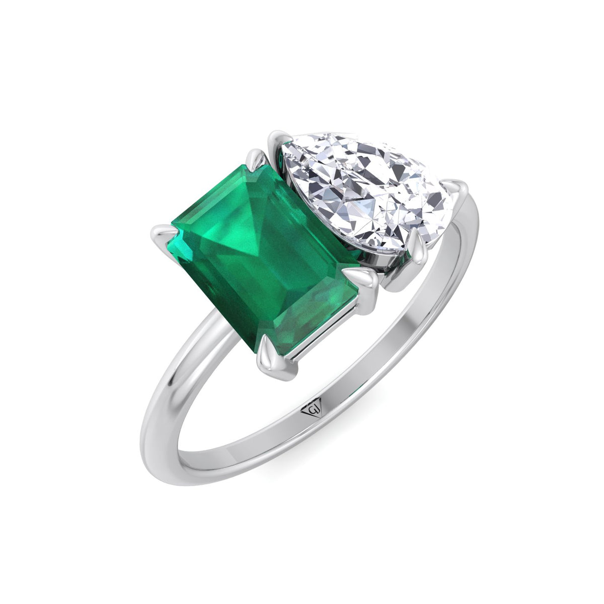 Demi - Toi et Moi Green Emerald & Pear Cut Diamond Engagement Ring - Gem Jewelers Co