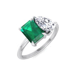 Demi - Toi et Moi Green Emerald & Pear Cut Diamond Engagement Ring - Gem Jewelers Co