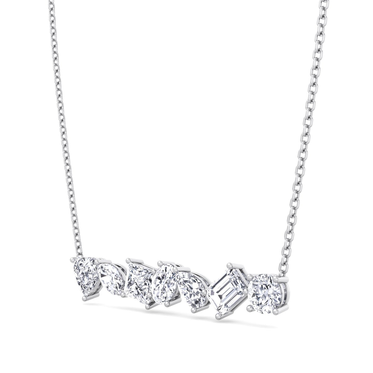 Multi Shape Natural Diamond Bar Pendant White Gold 18K