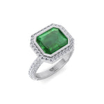 Natural Green Emerald Halo Engagement Ring With Pave Band WG