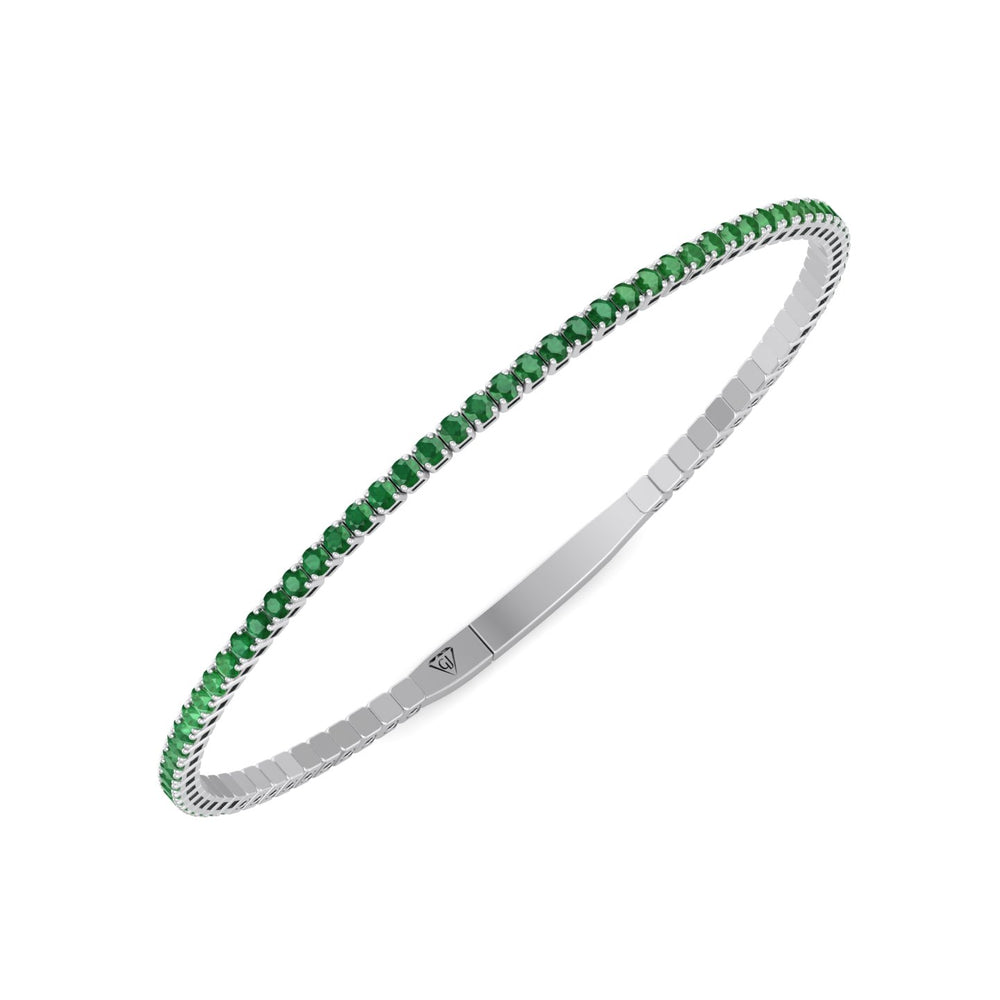 Chiara - Flexible Natural Emerald Bangle in 14K Solid Gold - Gem Jewelers Co