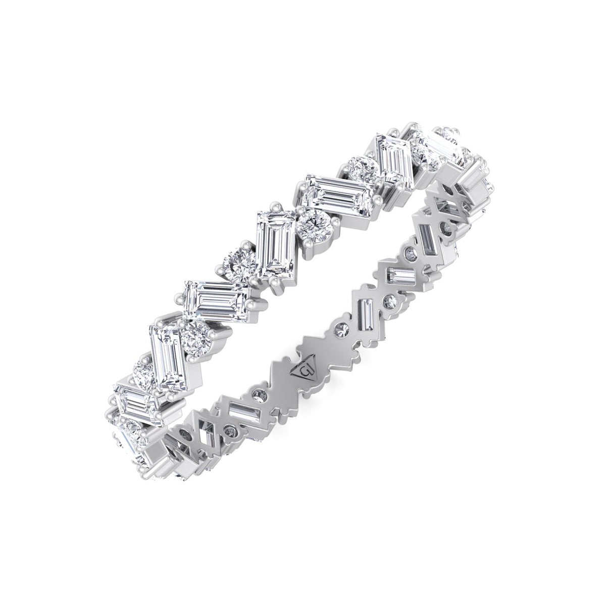 Delfina - Baguette and Round Shape Diamond Offset Band - Gem Jewelers Co