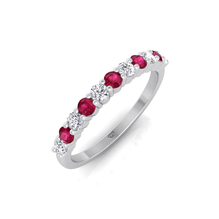 0.70CT Round Alternating Natural Red Ruby and Diamonds Halfway Eternity Band