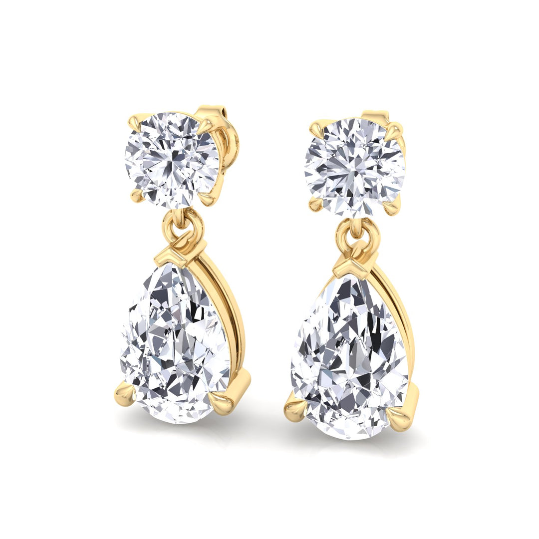 Round and Pear Shape Natural Diamond Drop Earrings