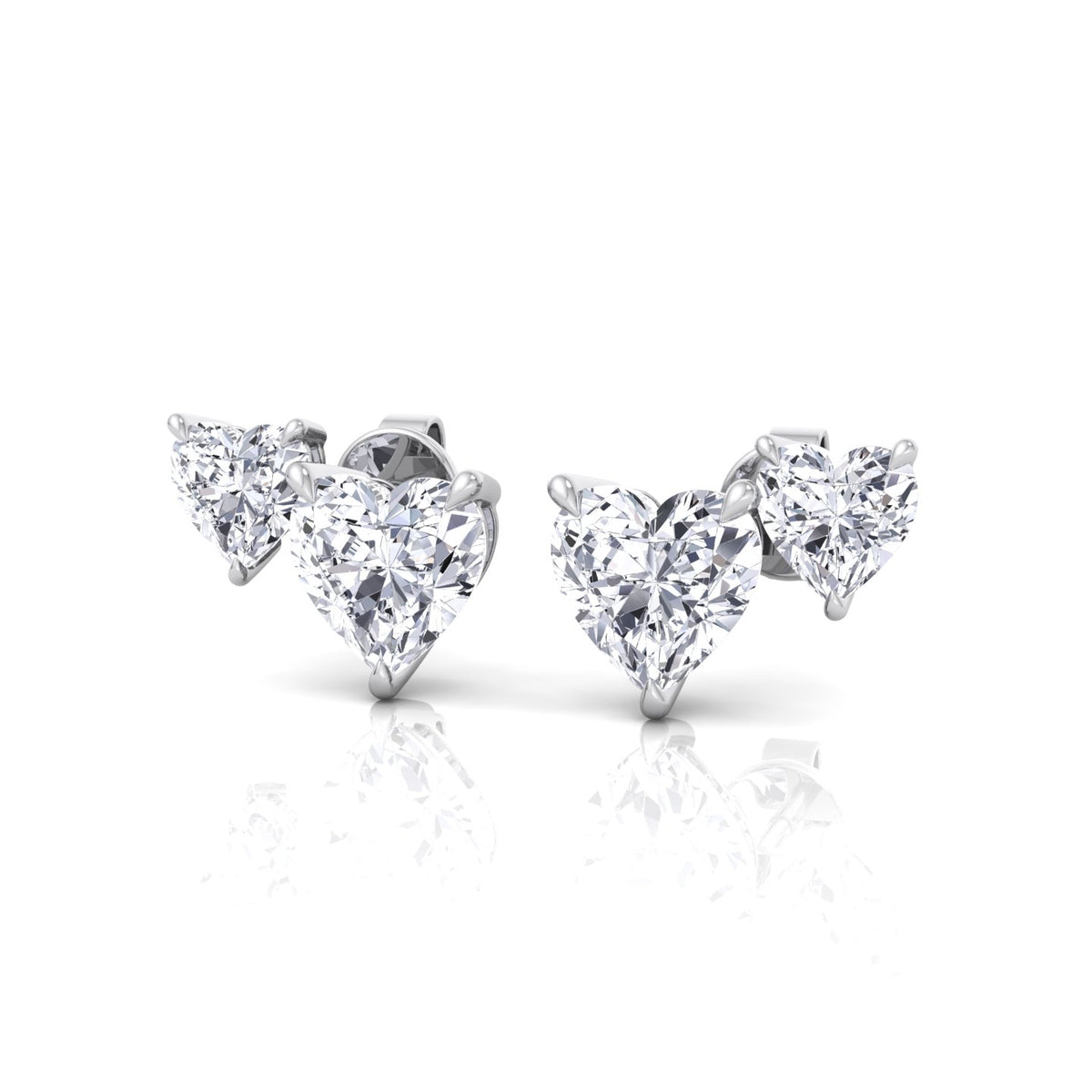 Double Heart Natural Diamond Studs-14K-White Gold