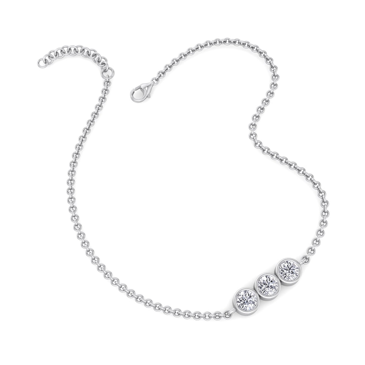 Palmira - Three Stone Bezel Set Natural Diamond Rolo Chain Bracelet - Gem Jewelers Co