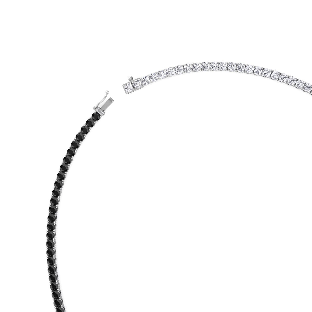 Natural Half Black and White Diamond Tennis Necklace White Gold 18K