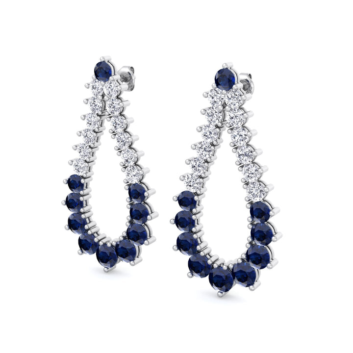 Natural Diamond & Blue Sappher Teardrop Shape Fashion Earrings