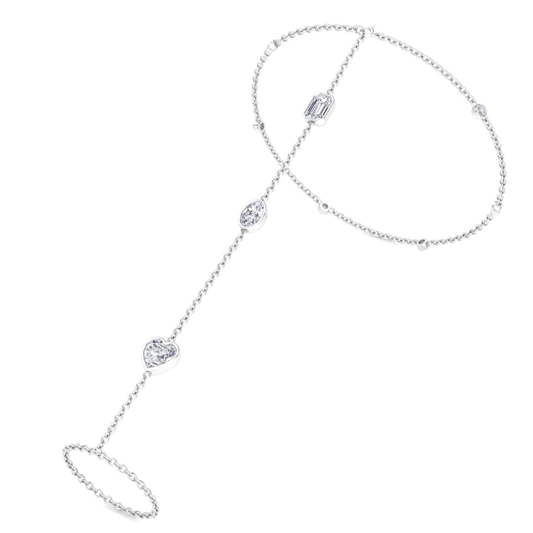 Bezel Set Natural Diamond Hand Ring Chain White Gold 14K