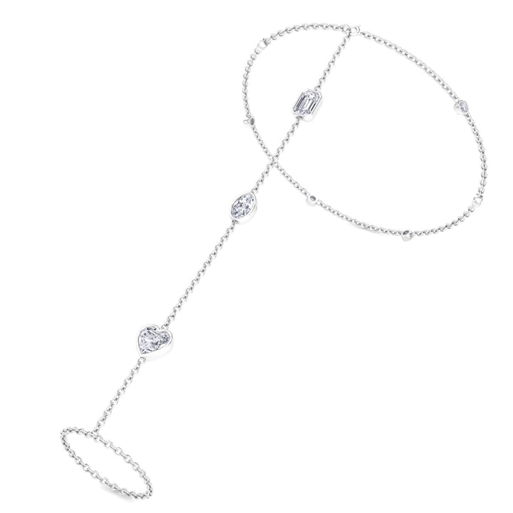 Bezel Set Natural Diamond Hand Ring Chain White Gold 14K