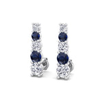Graduated Natural Diamond and Blue Sapphire Climber Earrings-3CT-18K-White Gold