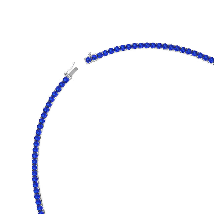 Men's Natural Blue Sapphire Tennis Necklace White Gold 14K 
