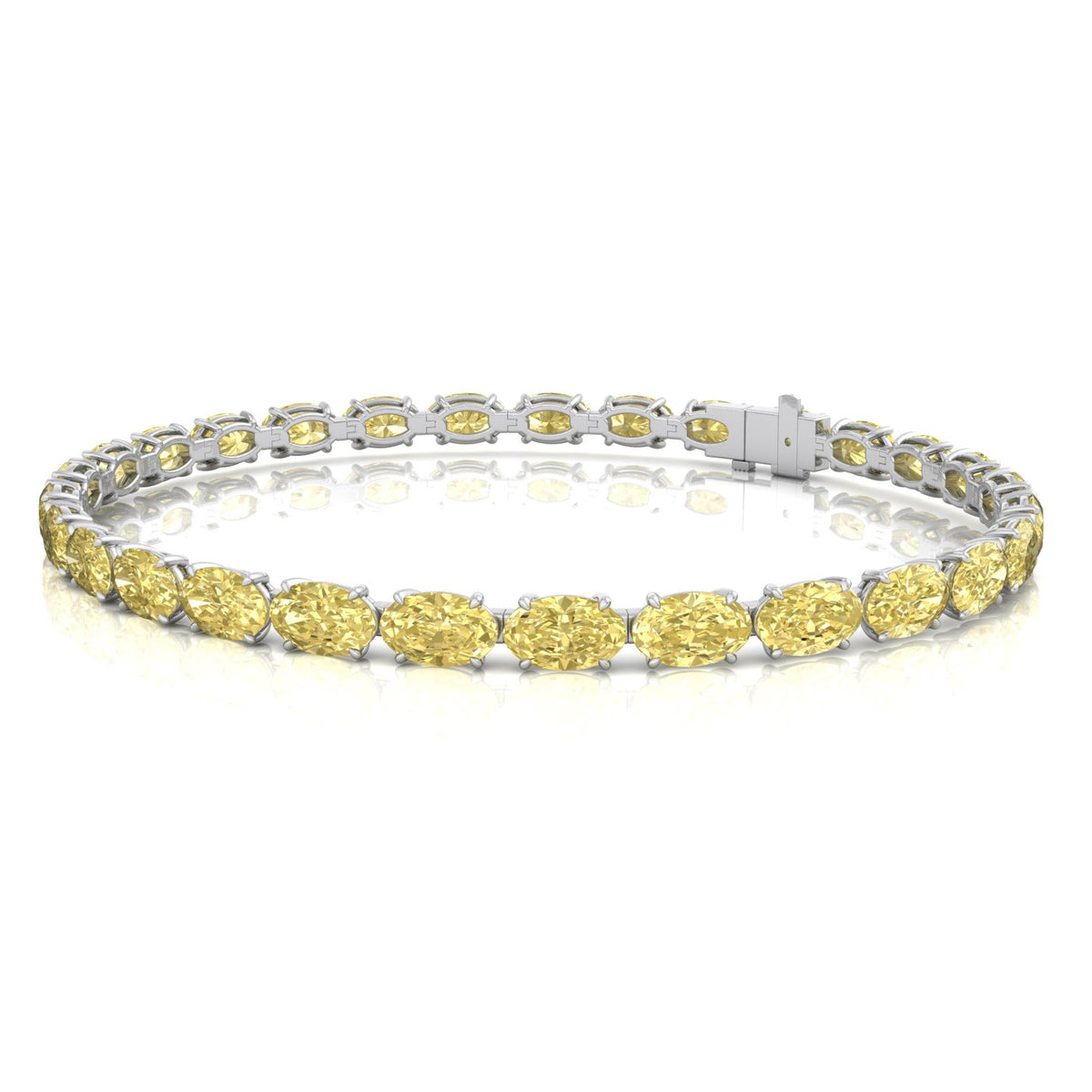 Oval fancy yellow diamond tennis bracelet 14K white gold