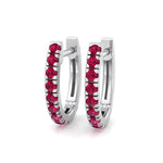 Natural Red Ruby Round Shape Huggie Hoop Earring White Gold 18K
