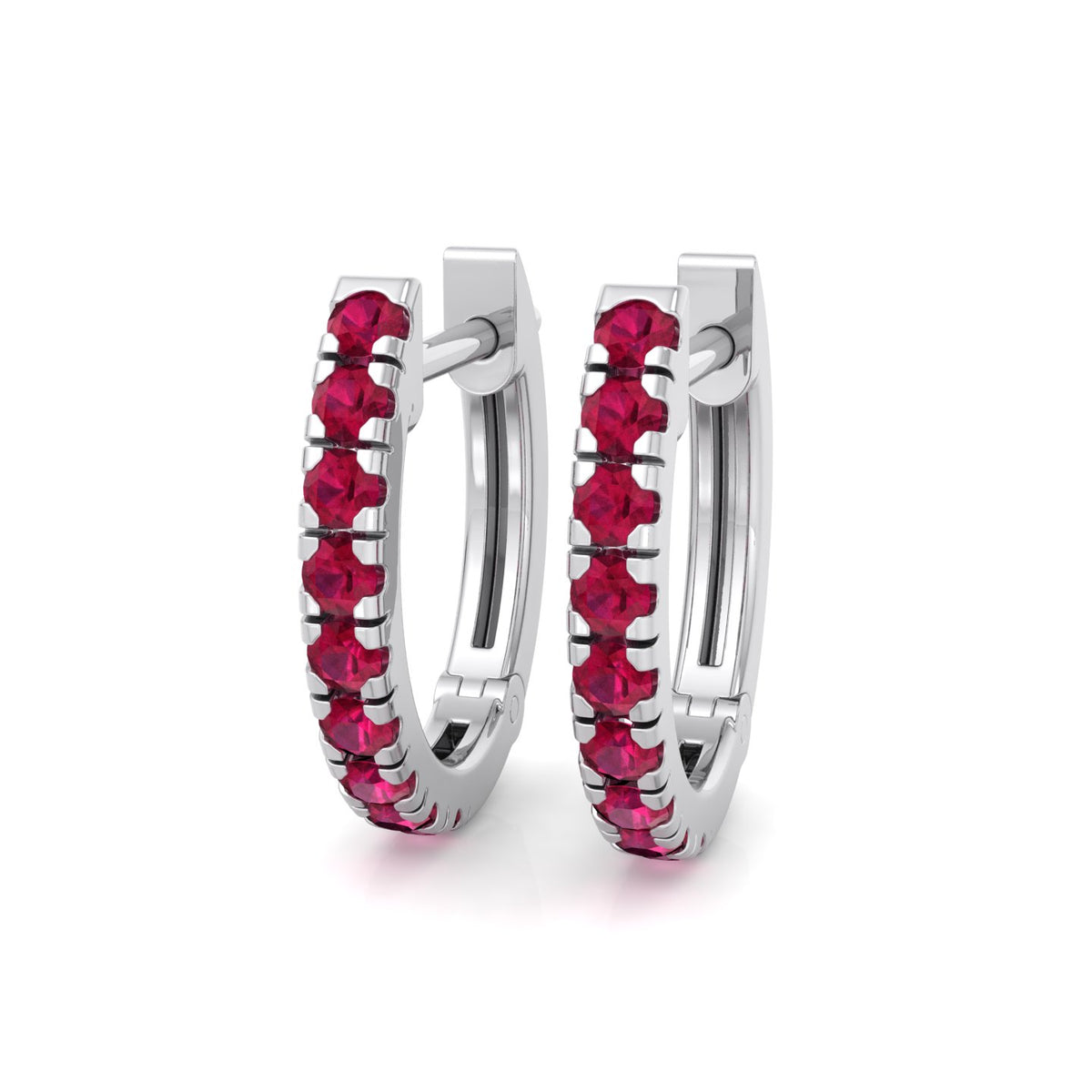 Natural Red Ruby Round Shape Huggie Hoop Earring White Gold 18K