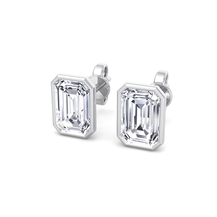 Cheza - Bezel Set Emerald Shape Diamond Studs