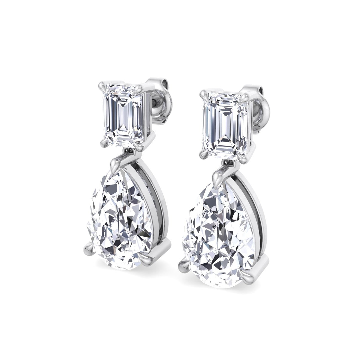 Emerald and Pear Shape Natural Diamond Drop Earrings White Gold 14K