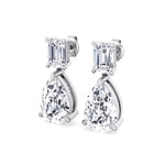 Emerald and Pear Shape Natural Diamond Drop Earrings White Gold 14K