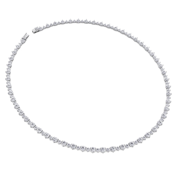 3 Prong Alternating Size Natural Diamond Tennis Necklace