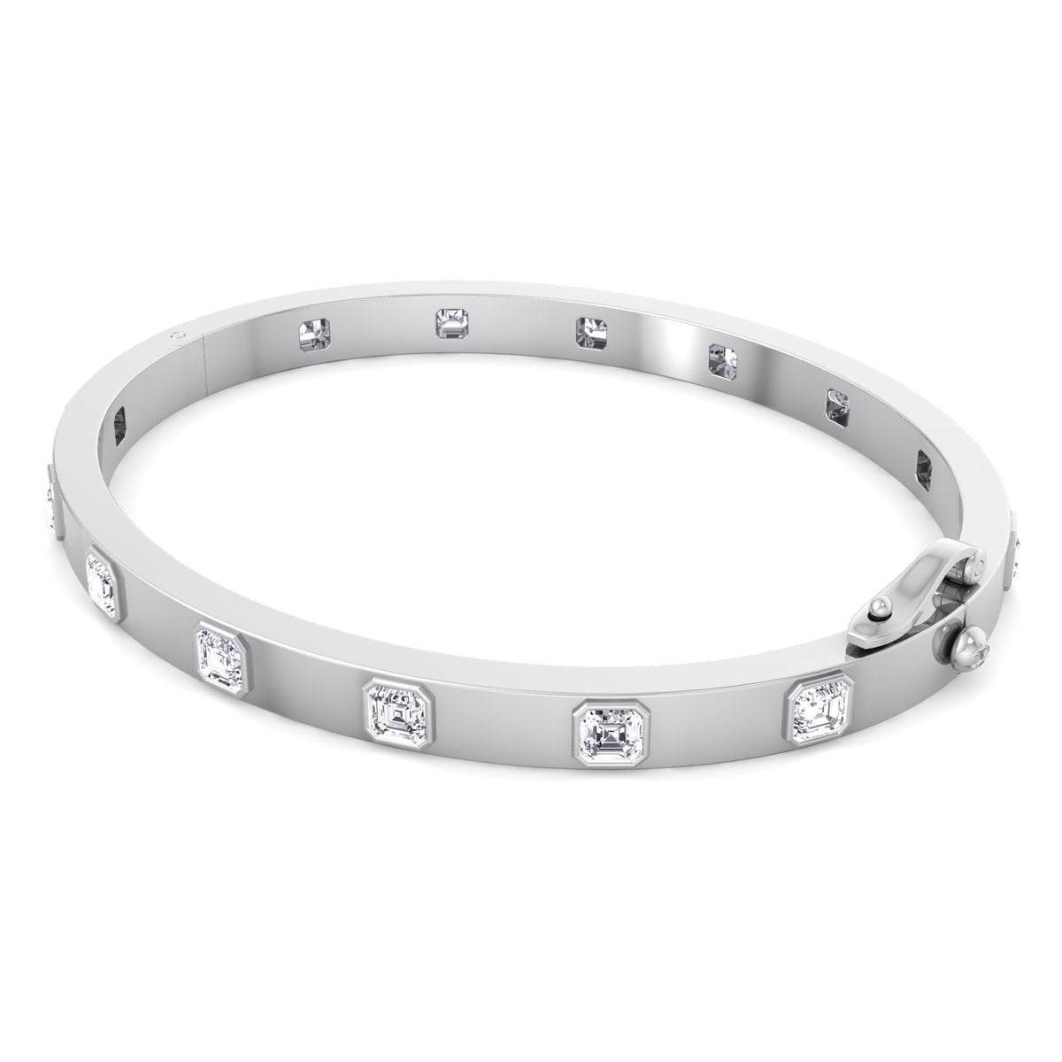 Milly - Asscher Cut Bezel Set Natural Diamond Bangle - Gem Jewelers Co
