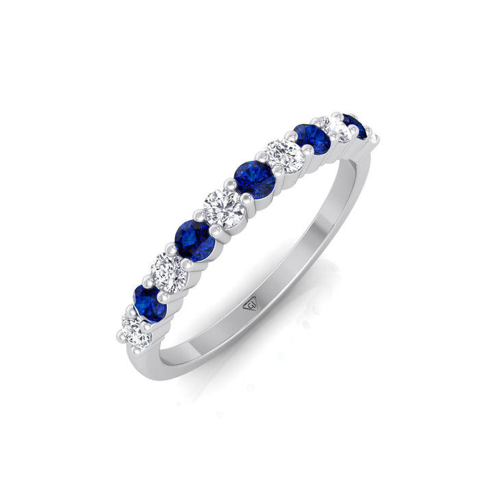 0.70CT Round Alternating Natural Blue Sapphire and Diamonds Halfway Eternity Band