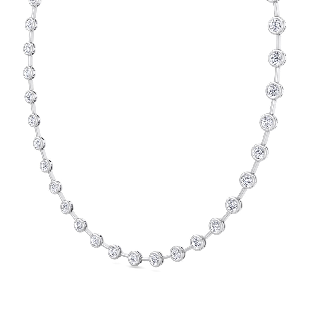 Bezel Set Round Natural Diamond Bar Necklace White Gold 14K 