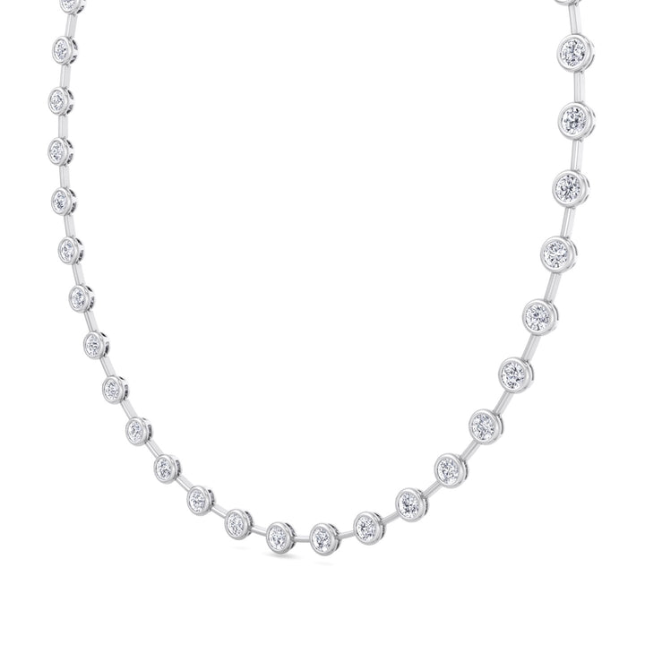 Bezel Set Round Natural Diamond Bar Necklace White Gold 14K 