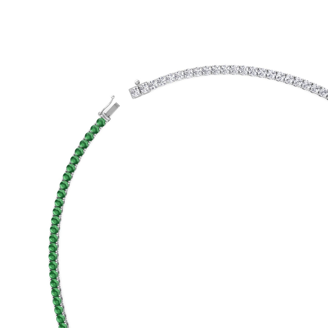 Natural Half Green Emerald and Diamond Tennis Necklace White Gold