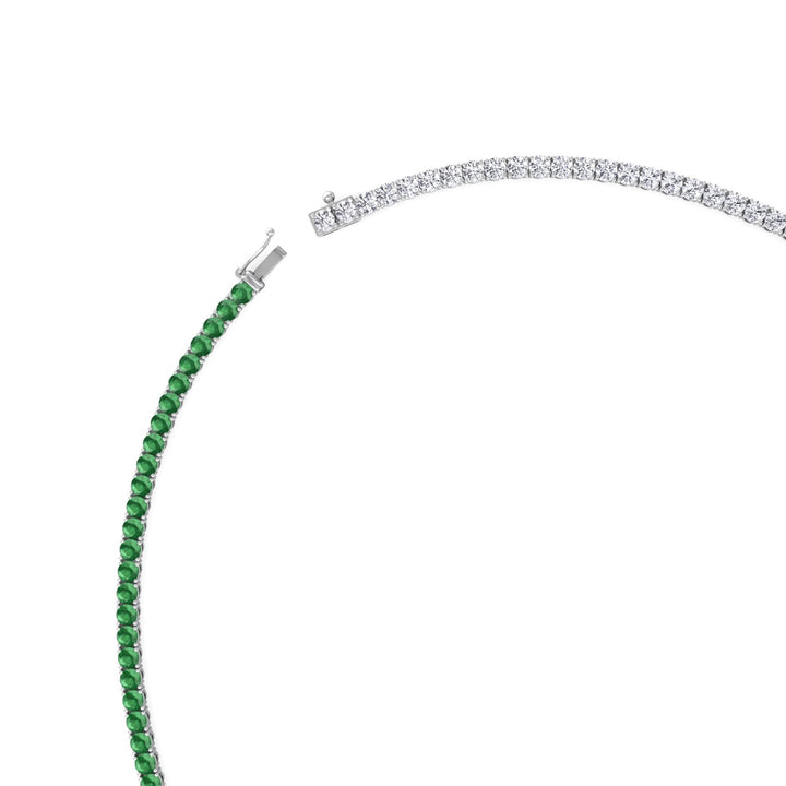 Natural Half Green Emerald and Diamond Tennis Necklace White Gold