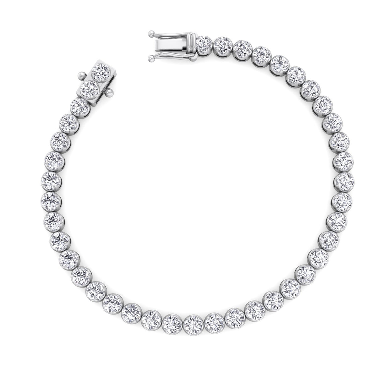 Crown prong natural diamond tennis bracelet 14K White gold