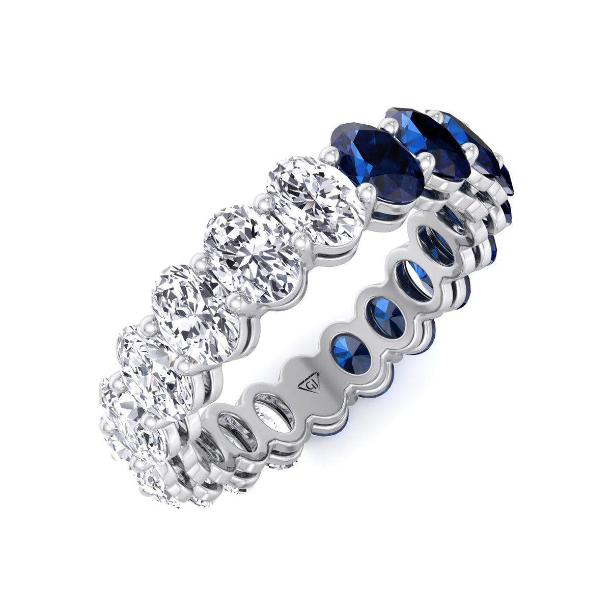 Eclair - Oval Shape Diamond and Blue Sapphire Eternity Band - Gem Jewelers Co