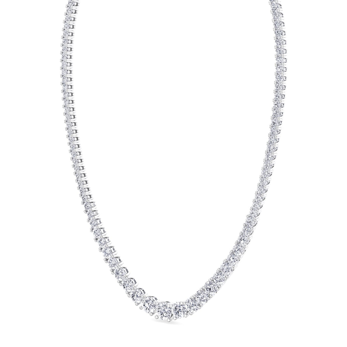 Adjustable 4-Prong Graduated Natural Diamond Tennis Necklace White Gold