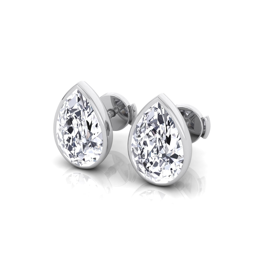 Bezel Set Pear Shape Natural Diamond Studs-14K-18K-White Gold