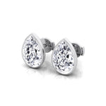 Bezel Set Pear Shape Natural Diamond Studs-14K-18K-White Gold