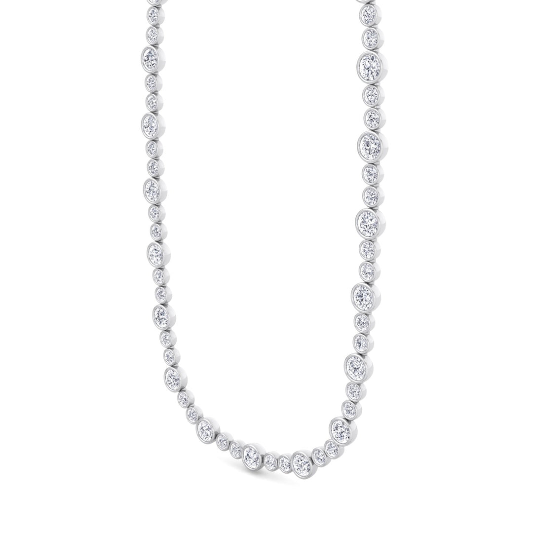 Alternating Size Bezel Set Natural Diamond Tennis Necklace White Gold 