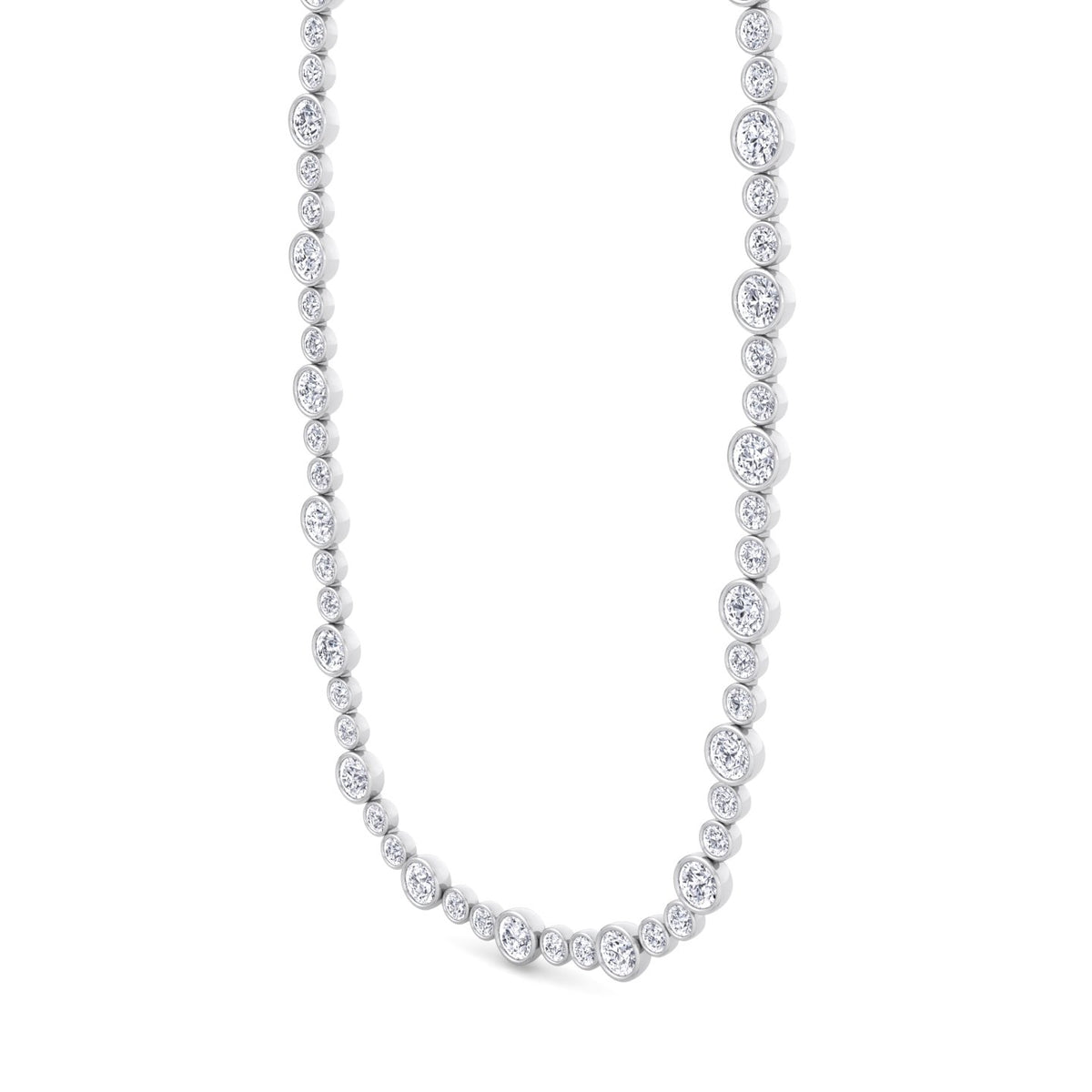 Alternating Size Bezel Set Natural Diamond Tennis Necklace White Gold 