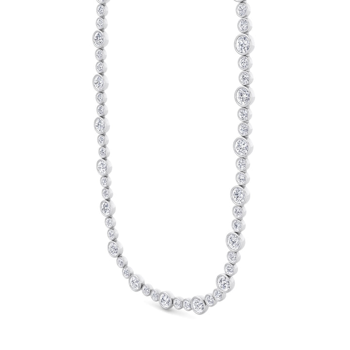 Alternating Size Bezel Set Natural Diamond Tennis Necklace White Gold 