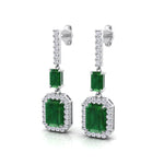 Natural Green Emerald & Diamond Drop Earrings-0.45CTW-18K-White Gold