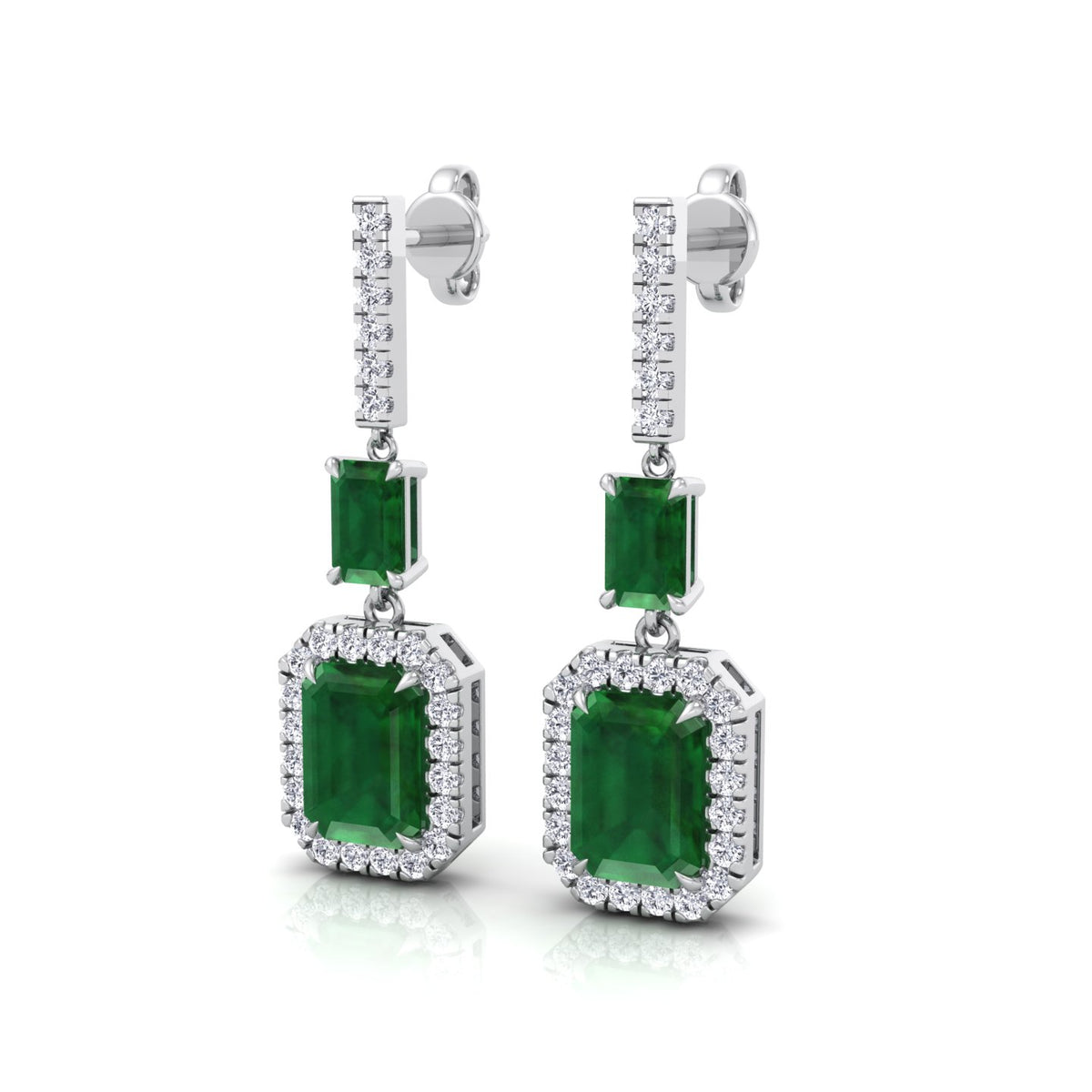 Natural Green Emerald & Diamond Drop Earrings-0.45CTW-18K-White Gold