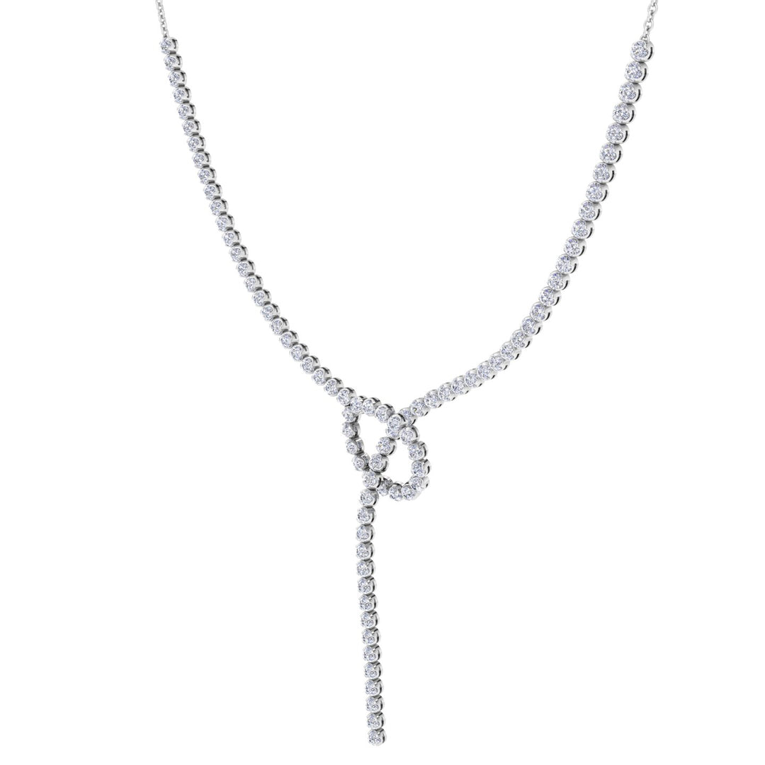 Crown Prong Knot Style Diamond Lariat Necklace White Gold 14K