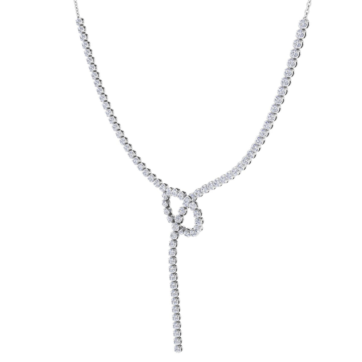 Crown Prong Knot Style Diamond Lariat Necklace White Gold 14K