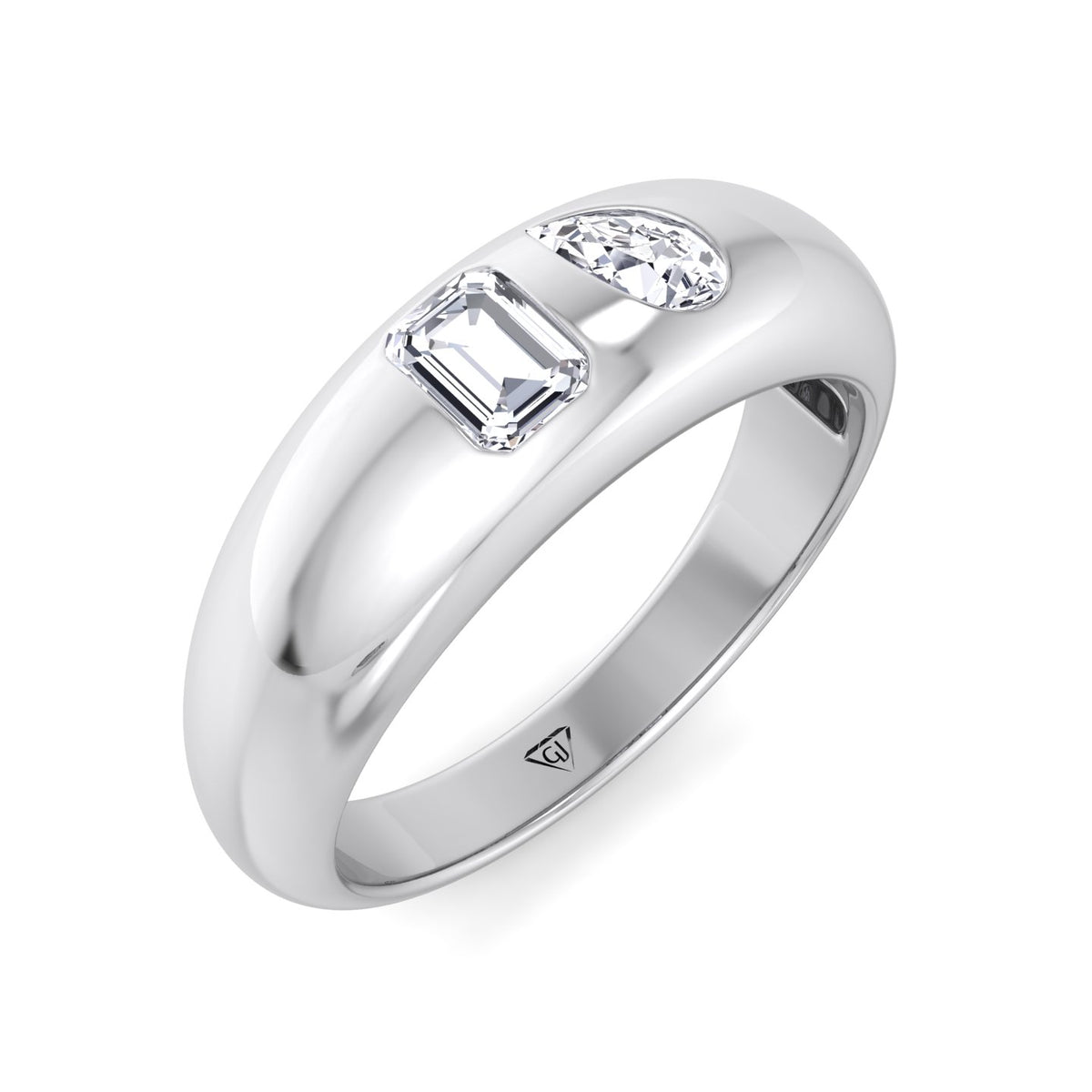 Verdiana - Toi et Moi Domed Bezel Set Diamond Ring - Gem Jewelers Co