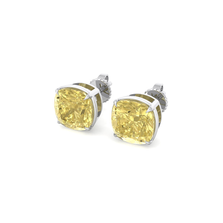 Natural Fancy Yellow Cushion Cut Diamond Studs  White Gold 14K 