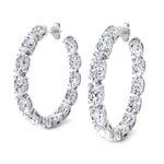 Inside Out Oval Natural Diamond Hoop Earring 1.25” White Gold 18K
