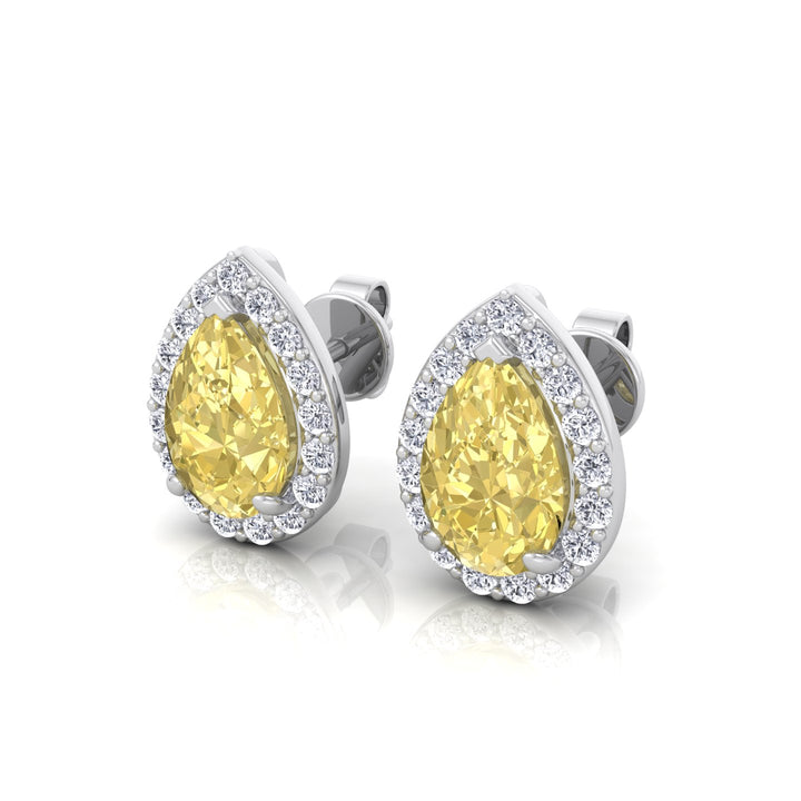 Pear Cut Natural Fancy Yellow Diamond Halo Studs